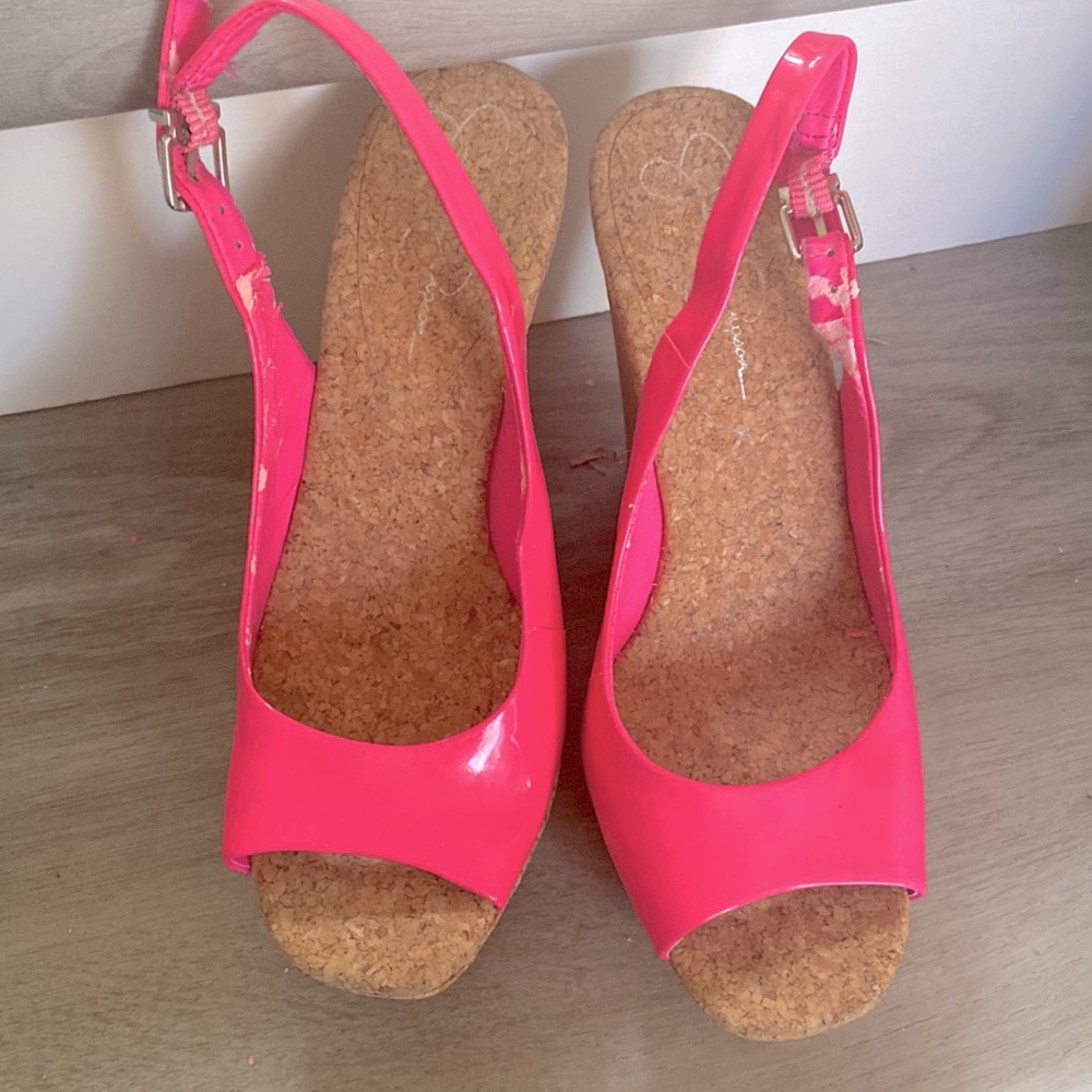 JessicaSimpson Neon Pink Wedge Sandals